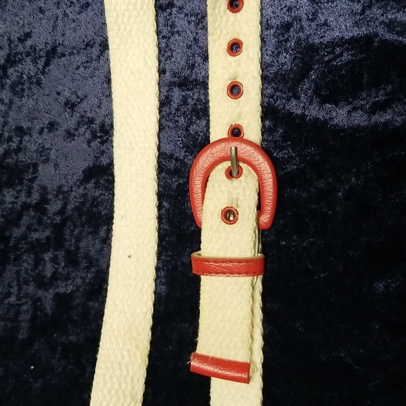 Vintage Astor Cloth Belt Cream with Red Leather Buckle 36" - Picture 1 of 13